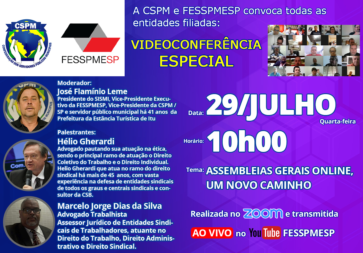 FESSPMESP divulga próxima Videoconferência Especial: Assembleias Gerais Online: Um novo caminho