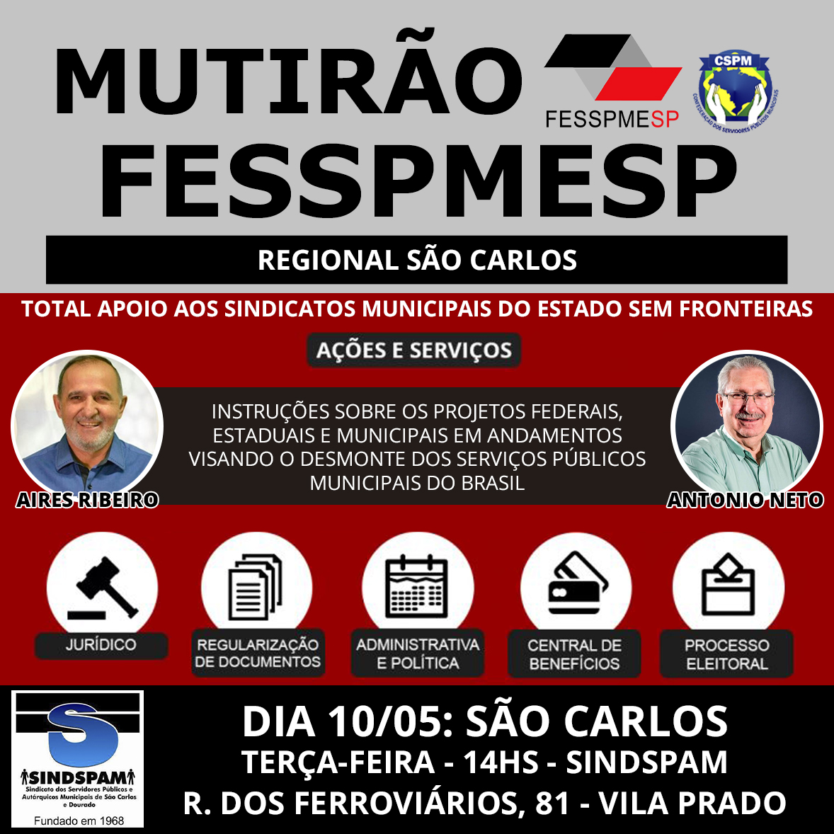 FESSPMESP divulga o seu próximo Mutirão Presencial: Regional São Carlos