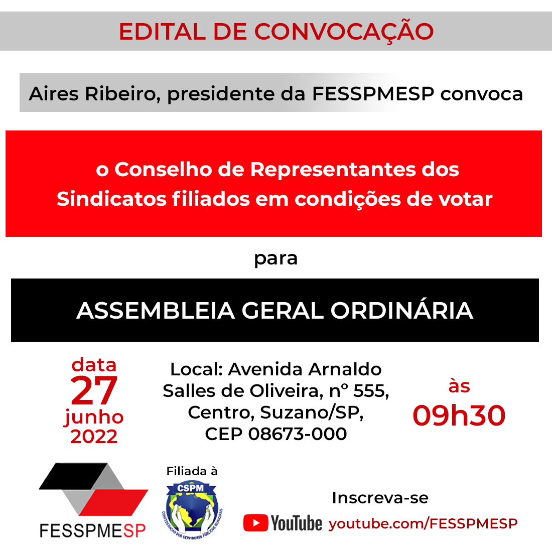 EDITAL DE CONVOCAÇÃO – Assembleia Geral Ordinária